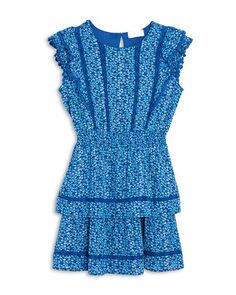Многоярусное платье с кружевной отделкой для девочек, для маленьких и больших детей AQUA, цвет Blue