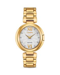 Часы Capella с бриллиантами, 34 мм Citizen, цвет Gold