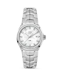 Часы Link с перламутром и бриллиантами, 32 мм TAG Heuer, цвет Silver