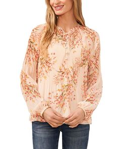 Плиссированная блузка с цветочным принтом CeCe, цвет Orange