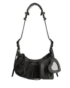 Маленькая сумка на плечо Le Cagole Demin, украшенная стразами Balenciaga, цвет Black