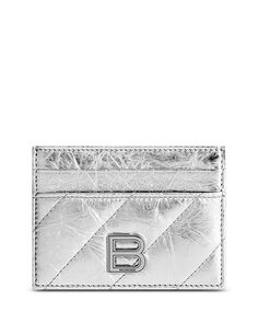 Металлизированная стеганая кожаная визитница Crush Balenciaga, цвет Silver