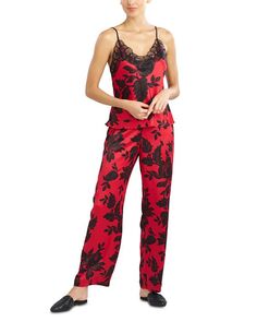 Атласный пижамный комплект с цветочным принтом Natori, цвет Red