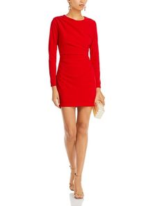 Мини-платье-футляр с драпировкой и длинными рукавами AQUA, цвет Red
