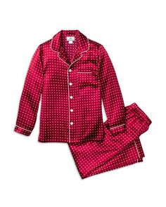 Пижамный комплект унисекс из шелкового бордо в горошек Petite Plume, цвет Red