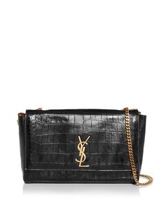 Двусторонняя сумка на плечо Kate из кожи и замши с тиснением под крокодила среднего размера Saint Laurent, цвет Black