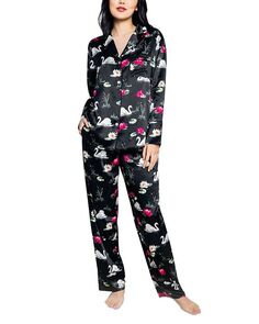 Шелковый пижамный комплект «Лебединое озеро» Petite Plume, цвет Black
