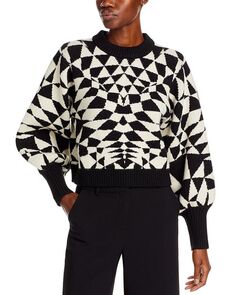 Вязаный свитер с сердечком и декором FARM Rio, цвет Black