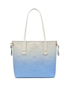 Маленькая кожаная сумка-шоппер Liz Maxi с тиснением монограммы MCM, цвет Blue