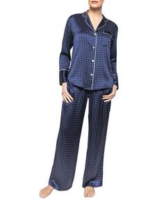 Шелковый бордоский пижамный комплект в горошек Petite Plume, цвет Blue