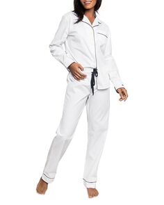 Хлопковый классический пижамный комплект из белого твила Petite Plume, цвет White