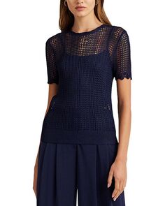 Свитер с короткими рукавами вязки Pointelle Ralph Lauren, цвет Blue