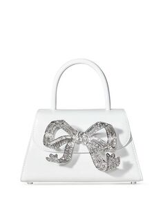 Кожаная сумка Mini Diamante с бантом Self-Portrait, цвет White