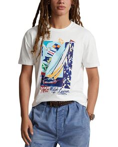 Классическая трикотажная футболка с рисунком парусника Polo Ralph Lauren, цвет White