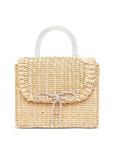 Украшенная сумка-коробка с плетеной ручкой сверху и бантом POOLSIDE, цвет Tan/Beige