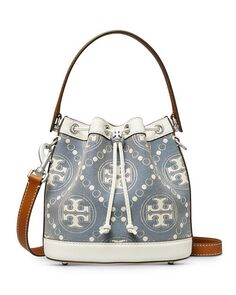 Джинсовая сумка-мешок с монограммой T Tory Burch, цвет Blue