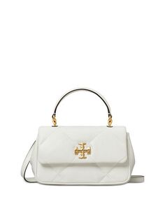 Стеганая кожаная сумка с ручкой сверху Kira Diamond Tory Burch, цвет White