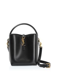 Le 37 Маленькая сумка-мешок из блестящей кожи Saint Laurent, цвет Black