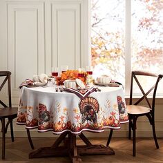 Скатерть Autumn Heritage Turkey Engineered, круглая 60 x 84 дюйма Elrene Home Fashions, цвет Multi