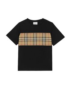 Хлопковая футболка в винтажную клетку для мальчиков Burberry, цвет Black