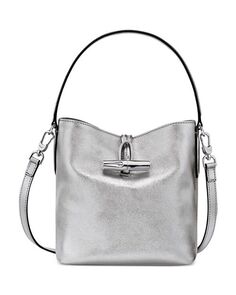 Кожаная сумка-мешок Roseau Longchamp, цвет Silver