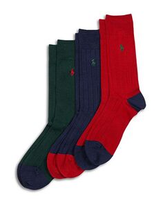 Набор из трех мужских носков в рубчик контрастного цвета с круглым вырезом Polo Ralph Lauren, цвет Blue