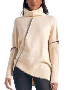Асимметричный свитер с высоким воротником Elan, цвет Tan/Beige
