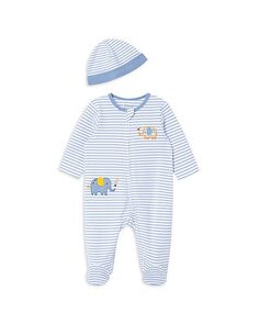 Хлопковая футболка со слоном в полоску для мальчиков и amp; Комплект шапок - детский Little Me, цвет Blue