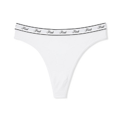 Трусы Victoria&apos;s Secret Pink Logo Cotton High-waist Thong, белый