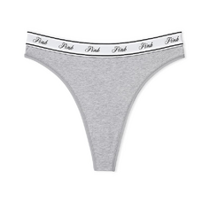 Трусы Victoria&apos;s Secret Pink Logo Cotton High-waist Thong, серый