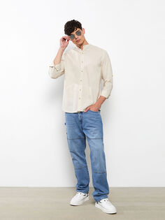 Мужская рубашка Slim Fit с классическим воротником и длинным рукавом LCW Casual