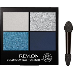 Тени для век Colorstay Day To Night Quad, 16 часов, 4,8 г, матовый и мерцающий оттенок, великолепный цвет 580, унисекс, холодный синий, Revlon