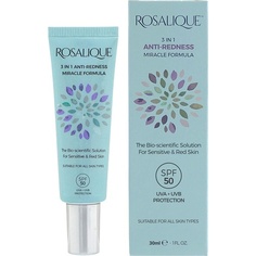 Rosalique 3 в 1 чудодейственная формула против покраснений корректор цвета Spf50 для гиперчувствительной и склонной к покраснениям кожи 30 мл, Rosalique Skincare