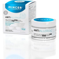 Mincer Pharma Противоаллергический антивозрастной крем для лица против покраснений для чувствительной кожи с бакокальмином, ирикалмином и маслом чиа 50 мл, Mincer Est. Pharma 1989