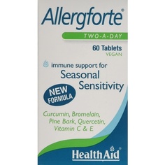 Allergforte - Кверцетин, сосновая кора, куркумин - 60 веганских таблеток, Healthaid
