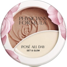 Набор Rose All Day Set &amp; Glow, фиксирующая пудра и хайлайтер с увлажняющим бальзамом для нежной кожи - Sunlit Glow с экстрактом розы, годжи и алычи, Physicians Formula