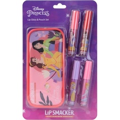 Набор блесков для губ «Принцесса Диснея», красочный подарочный набор для макияжа для детей, 4 блестящих блеска для губ и чехол на молнии, Lip Smacker