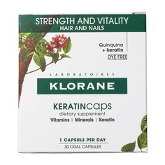Пищевые добавки Keratincaps с биотином, хинином и витаминами группы B для более густых и сильных волос и ногтей, Klorane