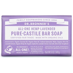 Кусковое мыло Dr Bronner&apos;S Lavender Pure-Castile с органическими маслами для лица, тела и волос Сертифицировано по справедливой торговле и подходит для веганов, батончик 140 г, Dr. Bronner&apos;S