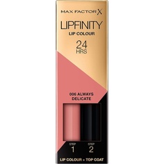 Губная помада Lipfinity Lip Color, стойкость в 2 этапа, 006 Always Delicate, 2,3 мл, Max Factor