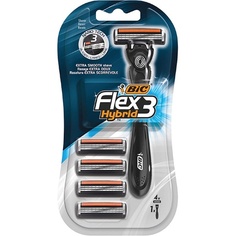 Набор гибридных бритв Flex 3 для мужчин: 3 лезвия, 1 ручка и 4 сменных лезвия, Bic