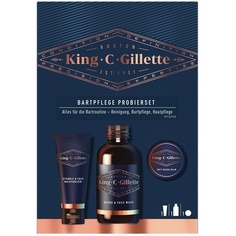 Подарочный набор King C. Mini Travel для бороды (Основы ухода: 3-дневный уход за лицом 30 мл + шампунь 60 мл + бальзам 30 мл), Gillette