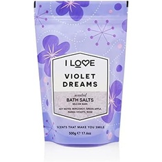 Ароматическая соль для ванн Violet Dreams с акб биоводой бамбука 500г, I Love