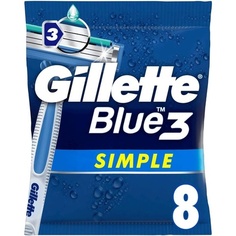 Простая одноразовая бритва Blue3 для мужчин, бритва с 3 лезвиями, увлажняющая полоска с фиксированной головкой, 8 шт. – упаковка из 8 шт., Gillette