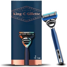 Мужская бритва King C. с триммером для точности, бритва для бороды + лезвие, темно-синий, Gillette