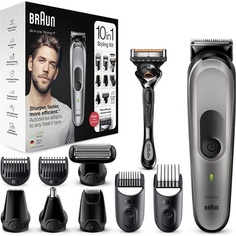 Multi-Grooming-Kit 7 Триммер для бороды и машинка для стрижки волос 10-в-1 для мужчин — 8 насадок — черный/серебристый, Braun