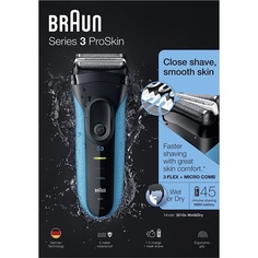 Электробритва Proskin Series 3 для мужчин с прецизионной головкой, беспроводная для влажной и сухой уборки 3010S, черная/синяя — какая? Большое значение, Braun