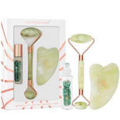 Набор Jade Beauty: валик для лица, пластина Гуа Ша и шариковый флакон., Crystallove