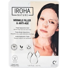 Тканевая маска для лица против старения и заполнения морщин с тройной гиалуроновой кислотой, Iroha Nature