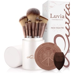 Набор кистей для макияжа Luvia Prime Vegan Pro, 12 кистей с местом для хранения, спонжем для блендера и ковриком для чистки — Pearl &amp; Coffee, Luvia Cosmetics